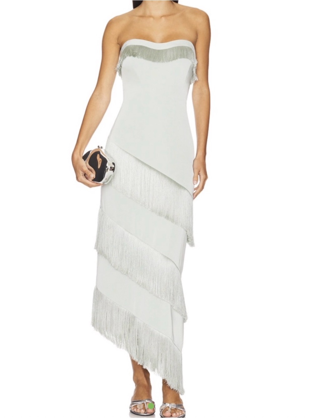 House of Harlow 1960 White Strapless Fringe Maxi Dress
